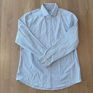 RHONE Men's Windowpane Plaid State of Mind Athletic Fit Dress Shirt EUC